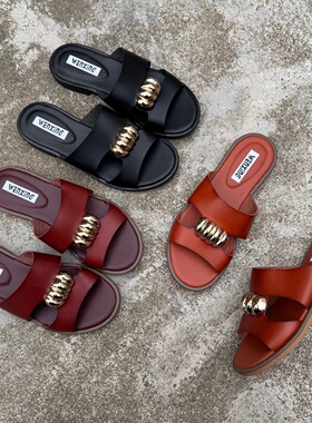 外贸大码鞋法式露趾一字拖鞋欧美平跟平底凉拖鞋女夏新款夏休闲鞋