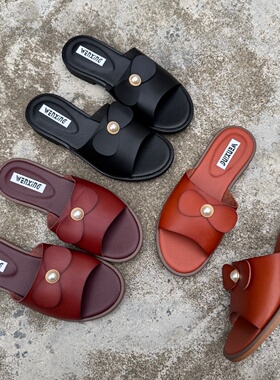 外贸大码鞋平底拖鞋女外穿新款夏串珠蝴蝶结配裙子一字拖软底凉拖