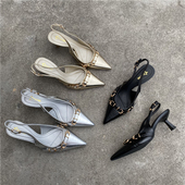 鞋 气质优雅包头细跟后空凉鞋 尖头高跟鞋 外贸大码 女夏新款 法式 单鞋
