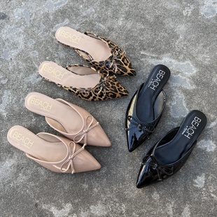 外贸大码鞋春夏新款半拖包头拖鞋凉拖平底鞋尖头穆勒鞋蝴蝶结凉鞋