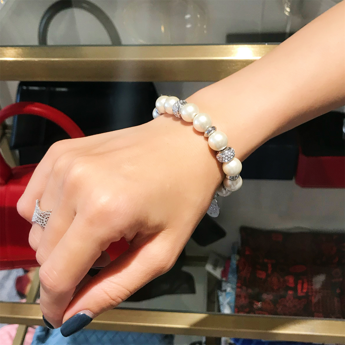 HB珍珠风串珠手链复古高级手镯女