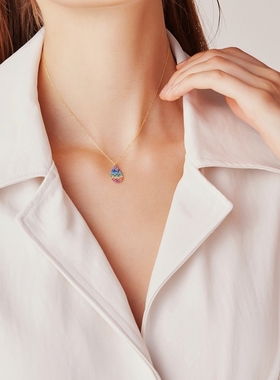 纯银彩钻吊坠多巴胺配色项链