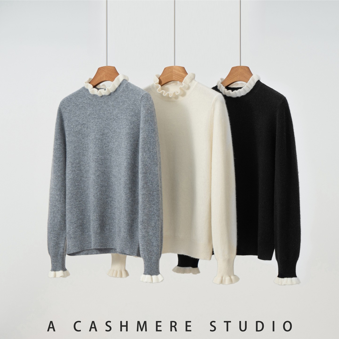 木耳边领羊绒衫女100纯羊绒高端打底衫秋冬拼色针织花边褶皱毛衣,女装/女士精品,羊绒衫,淘宝优惠券,粉丝福利购,淘宝优惠卷