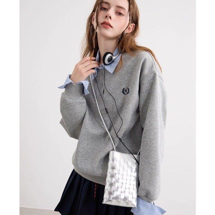 加绒加厚条纹拼接假两件卫衣2025套头衫女工厂店原版质量