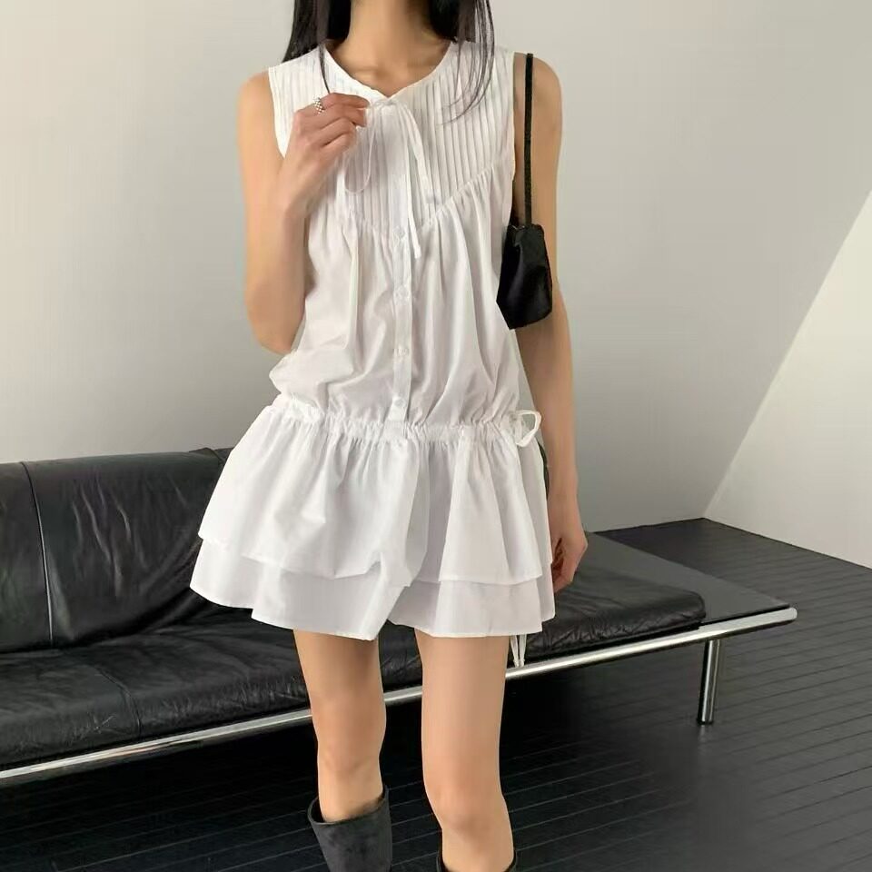 chic 纯欲少女初恋小白裙蛋糕下摆无袖背心裙百搭叠穿裙子