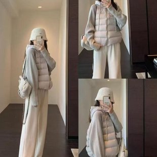 网图轻薄针织毛衣袖拼接羽绒棉服女短款假两件2025冬季新款外套