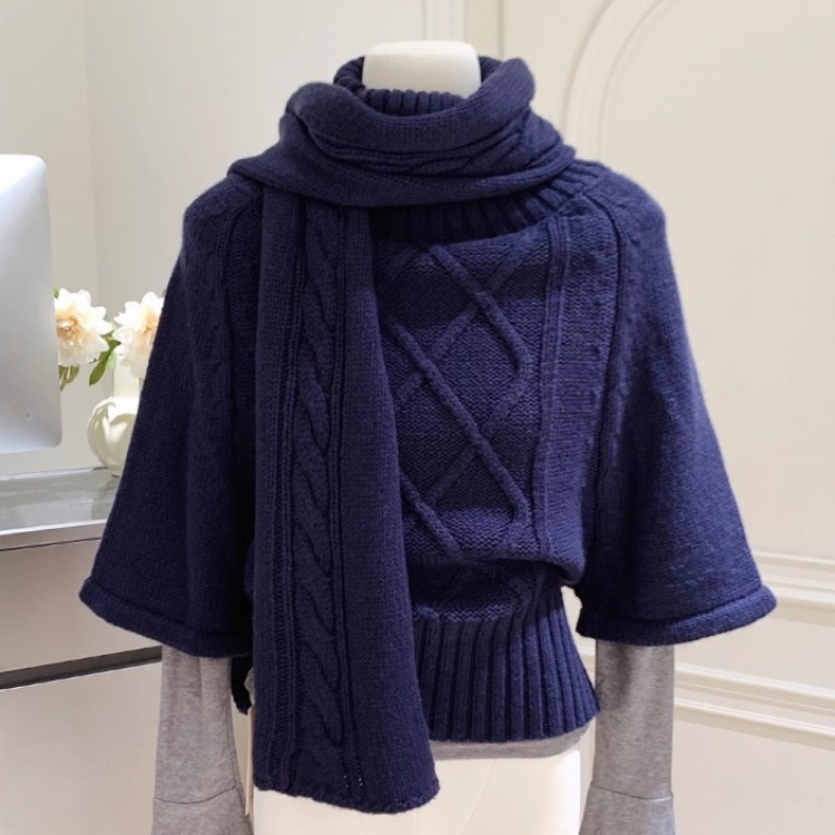 原创设计秋冬款慵懒风双色宽松毛针织衫女简约套头上衣