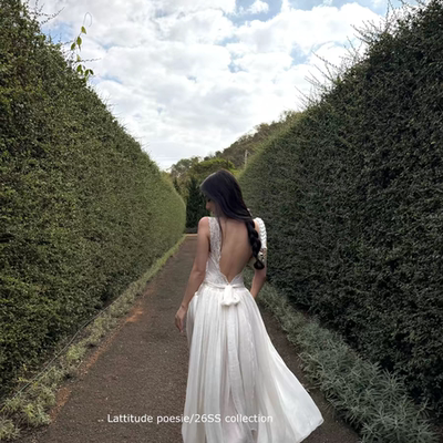 Lattitude/杨小鹭 amber light 拼接大露背绑带蕾丝吊带连衣长裙