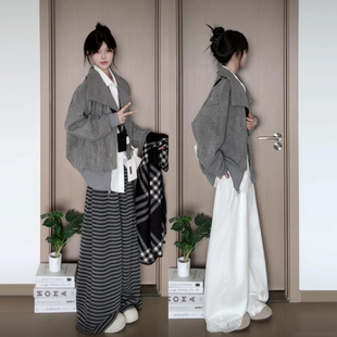 韩系灰色翻领卫衣外套女秋冬季2025新款巨好看的宽松拉链开衫上衣