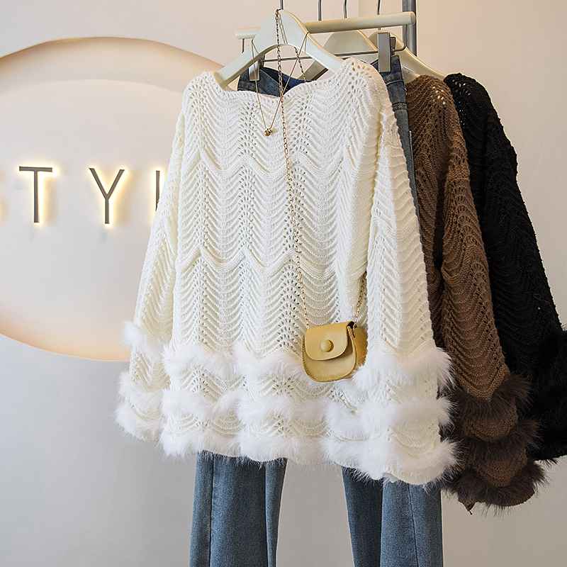 实拍大码女装秋冬新款韩系温柔风毛绒拼接设计软糯甜美风减龄上衣