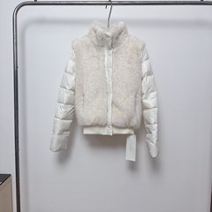 SUNONEONE 三防面料拼接短款小个子毛绒羽绒服女冬季立领显瘦外套