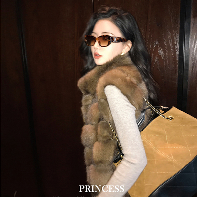 秋冬晕染双色毛茸茸仿皮草立领洋气复古百搭气质马甲背心环保外套