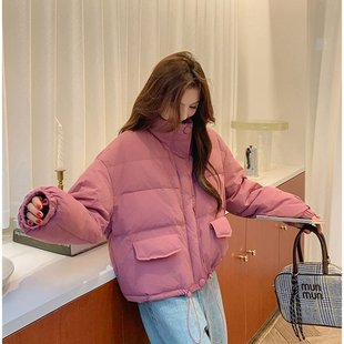 树莓粉短款棉服女款2025年冬季新款百搭超好看韩系加厚面包服外套