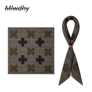 复古纹男士 搭配小围巾送方巾扣 小方巾丝羊毛巾男阿美咔叽领巾衬衫