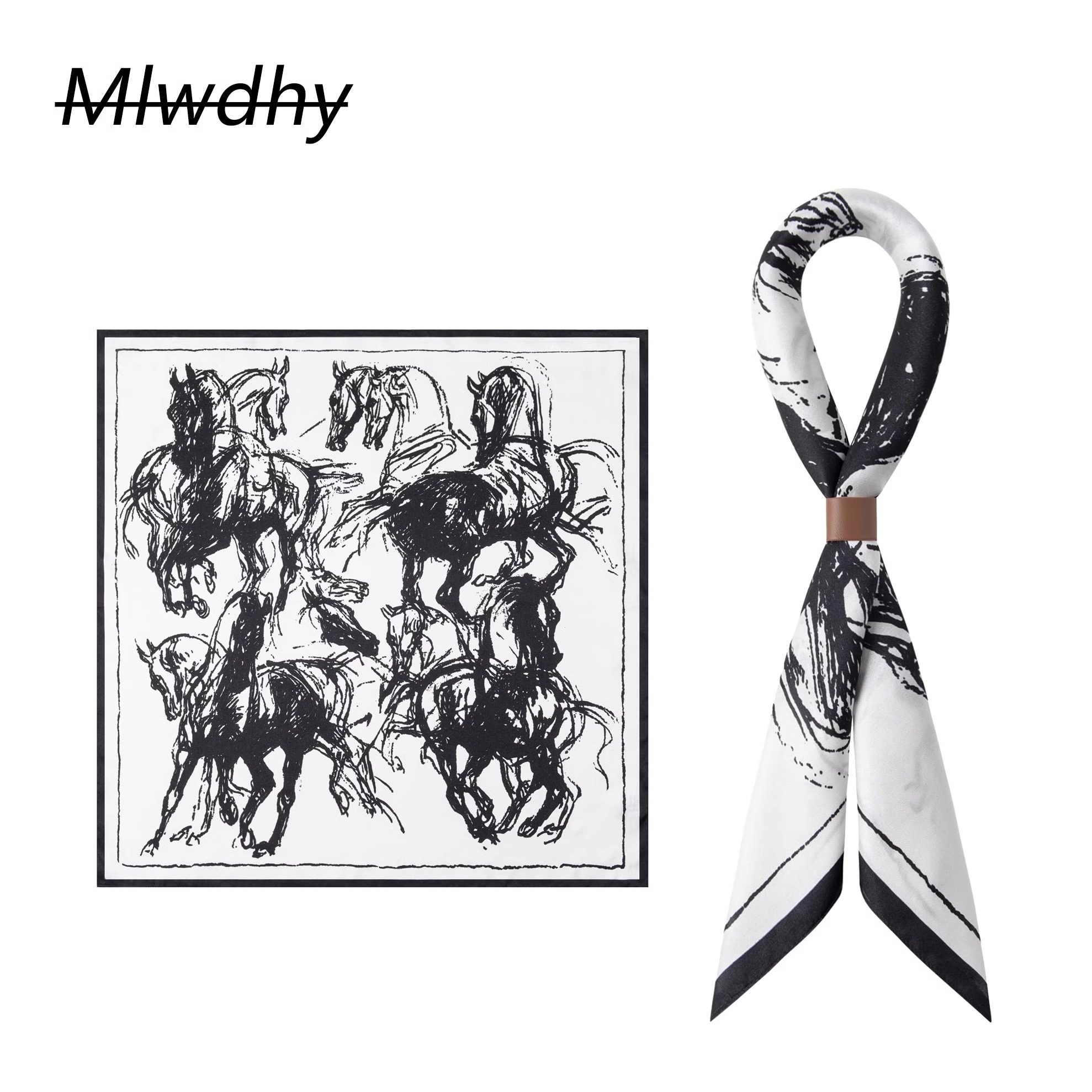 抽象骏马男士小方巾英伦桑蚕丝真丝领巾百搭时尚复古阿美咔叽丝巾