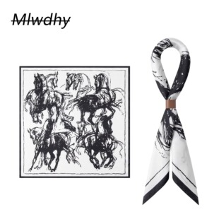 抽象骏马男士小方巾英伦桑蚕丝真丝领巾百搭时尚复古阿美咔叽丝巾