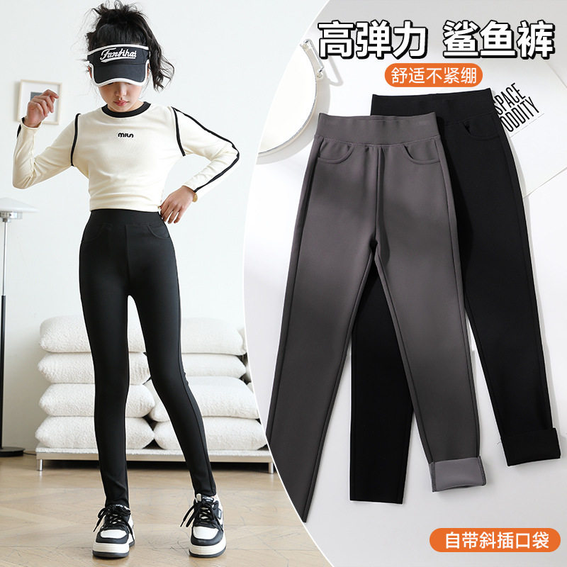 女童鲨鱼裤打底裤春秋儿童高腰弹力紧身裤中大童瑜伽裤小脚九分裤