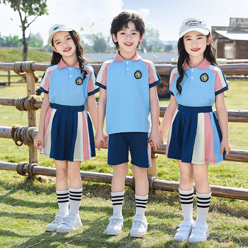 夏季小学生运动会班服女童条纹短裙套装男童运动服幼儿园毕业拍照