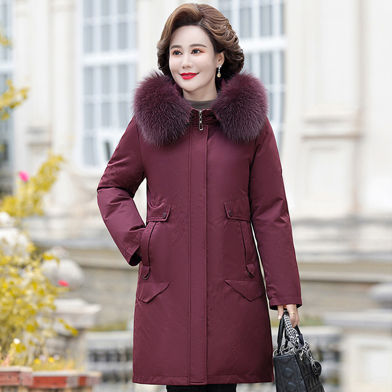 雅致鹿2025新款羽绒服女中老年妈妈装活里活面老人大毛领加厚外套