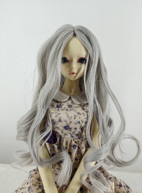 bjd/sd娃娃假发 高温丝 中分 波浪微卷发  银灰色 1/3 现货FBE708