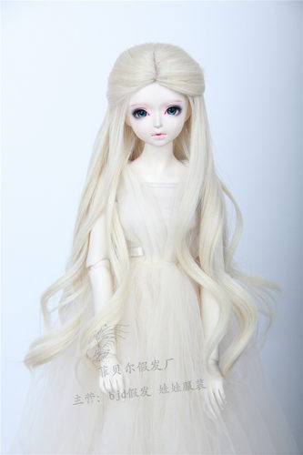 1/3bjd娃娃假发奶金色中分长卷发.sd.dd高温丝成品现货娃娃假发