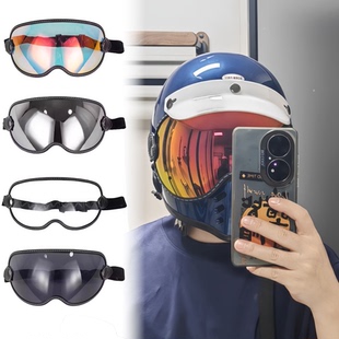 护目镜摩托车801款 Orz复古头盔绑带风镜机车全4 3泡泡镜全盔四季