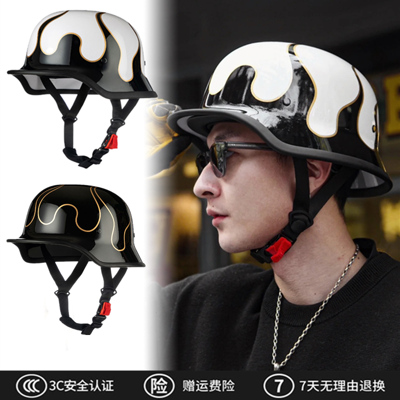 国标3C复古大兵钢盔摩托车半盔