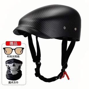新国标A类复古摩托踏板车头盔骑行瓢盔电动车碳纤维夏盔贝雷帽夏