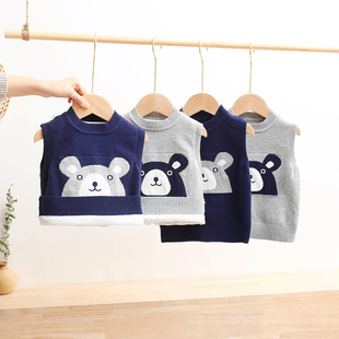 婴儿秋冬加绒加厚马甲儿童男童针织毛衣背心新生宝宝毛线坎肩马甲