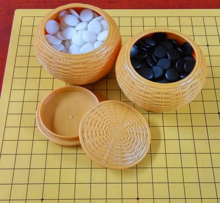 围棋五子棋套装 塑编罐361颗仿玉围棋子 木质双面棋盘 儿童五子棋