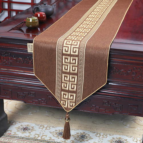 新中式刺绣桌旗桌垫禅意简约现代客厅餐桌茶几桌电视柜装饰长条布