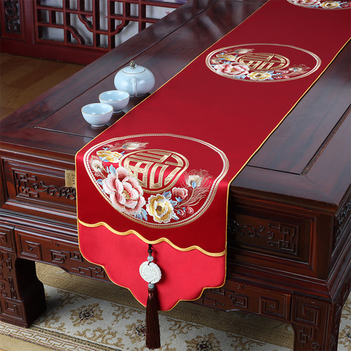 新中式桌旗禅意餐桌茶席桌布艺轻奢高端茶几桌布茶桌垫布长条简约
