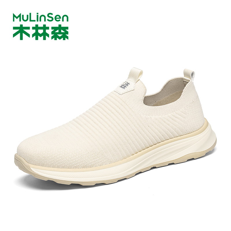木林森男鞋网面飞织休闲运动鞋