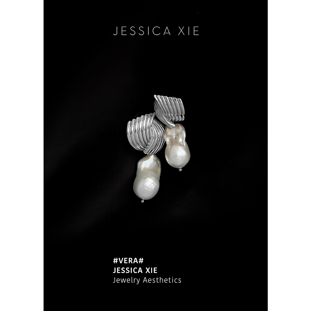JX I 维拉 法式高级几何手工不规则天然巴洛克珍珠耳环松弛感耳饰