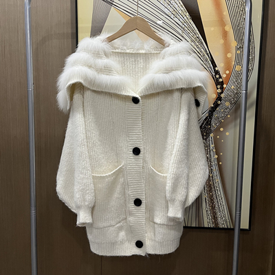 狐狸毛毛领毛衣开衫外套女