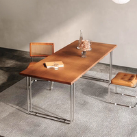 Solid wood dining table design sense, stainless steel rectangular desk, tea-making table, ancient-style homestay display, reception and conference table thumbnail 4