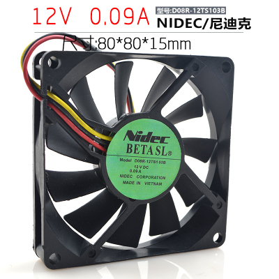 NIDEC D08R-12TS103B 8015 12V 0.09A 8厘米 3线 超静音 散热风扇