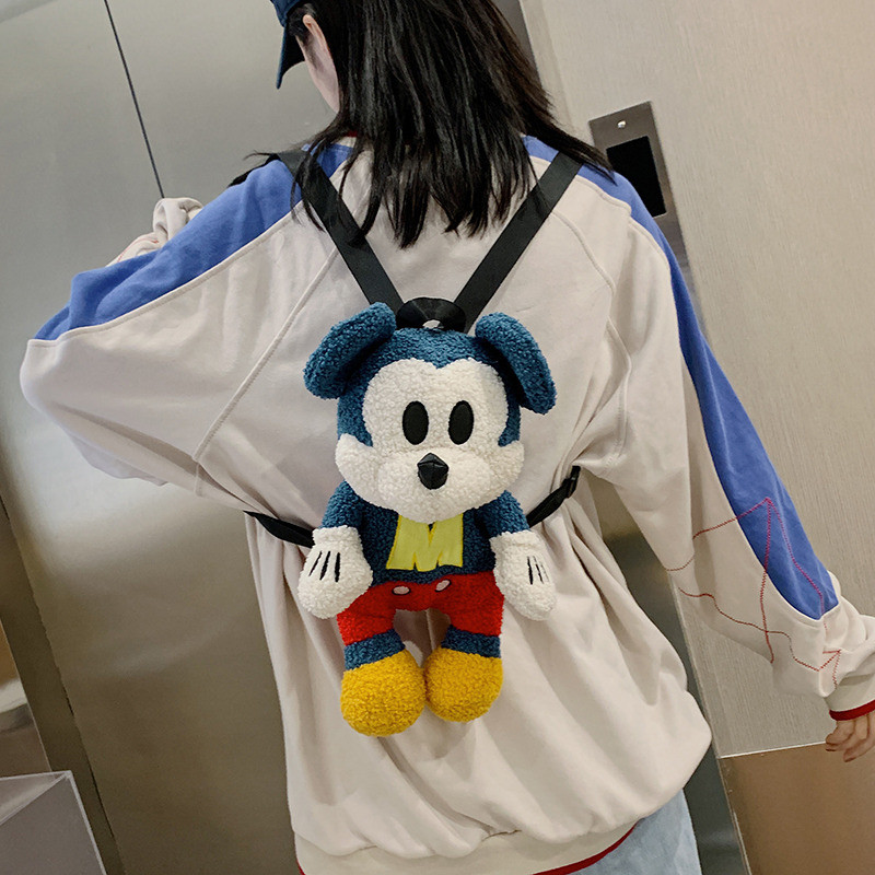 2025新款M米奇毛绒双肩包女大学生休闲日常卡通小背包毛毛可爱包
