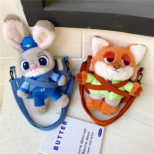 疯狂动物城可爱玩偶朱迪兔子斜挎包女童毛绒狐狸尼克玩偶包手机包