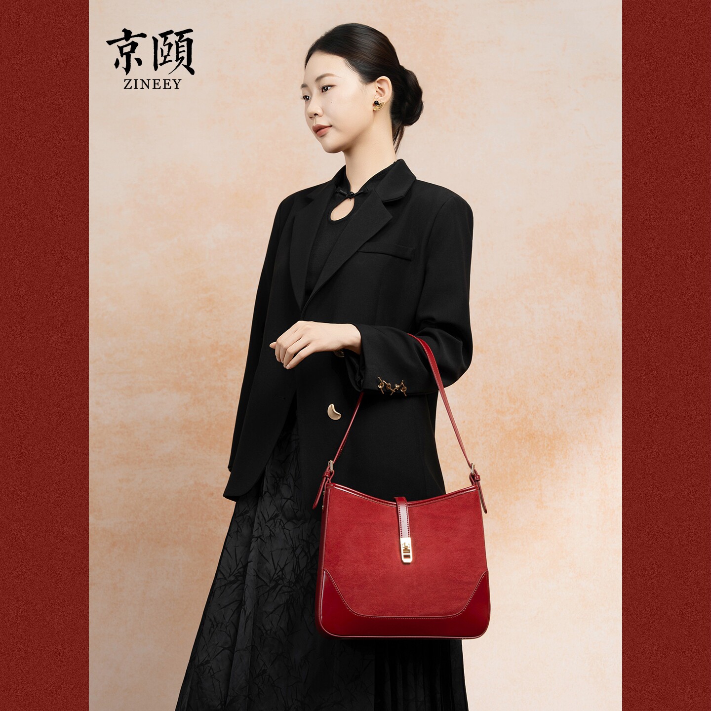 复古磨砂绒面红色包包腋下包新款新娘婚包日常通勤托特包新婚礼物