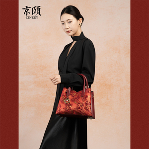 新中式红底云鹤手提包轻奢大容量托特包婚宴喜婆婆新娘红色包包