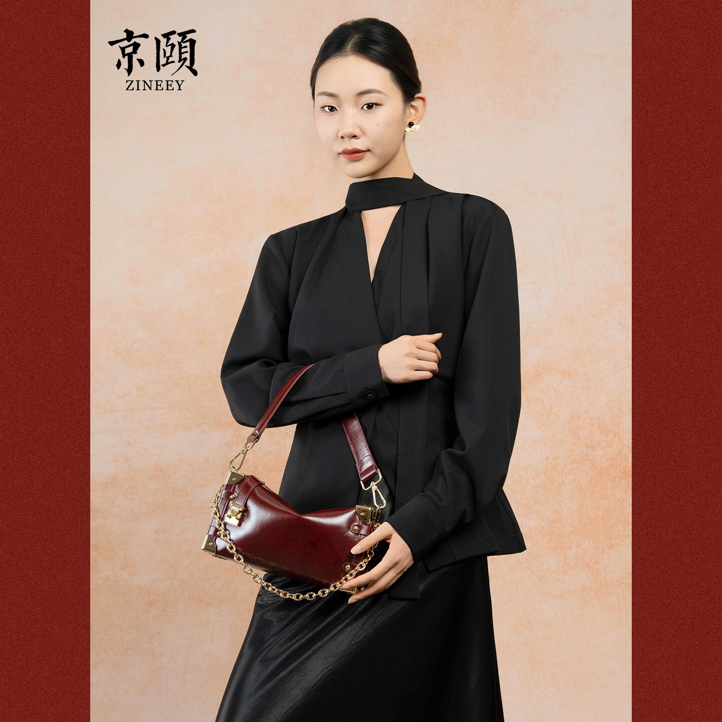 轻奢红色婚包2026新款软皮盒子包复古新娘腋下枕头包通勤两用包
