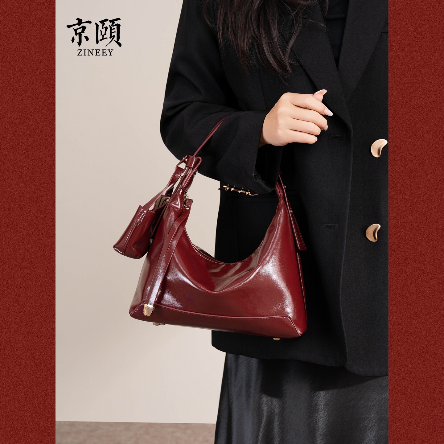 安可拉红油蜡软皮托特包慵懒大容量包女复古新娘婚包通勤两用包