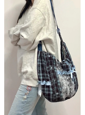 Maci jadick格纹拼接废土风布包