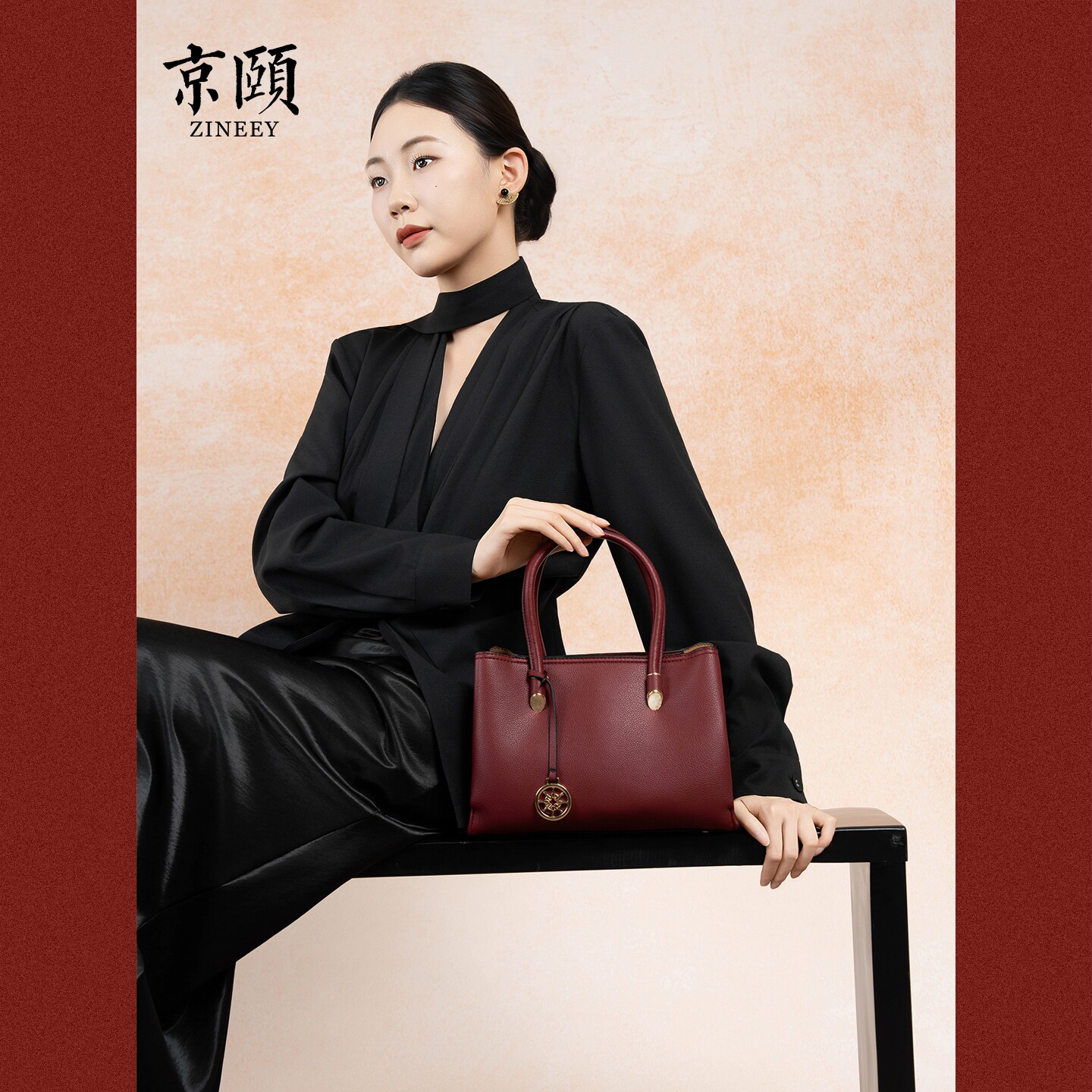 酒红色手提婚包大容量荔枝纹托特包中式敬酒喜妈妈宴会斜挎两用包