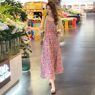 高级感时尚宽松吊带裙两件套女2026夏季新款中长款遮肚连衣裙套装