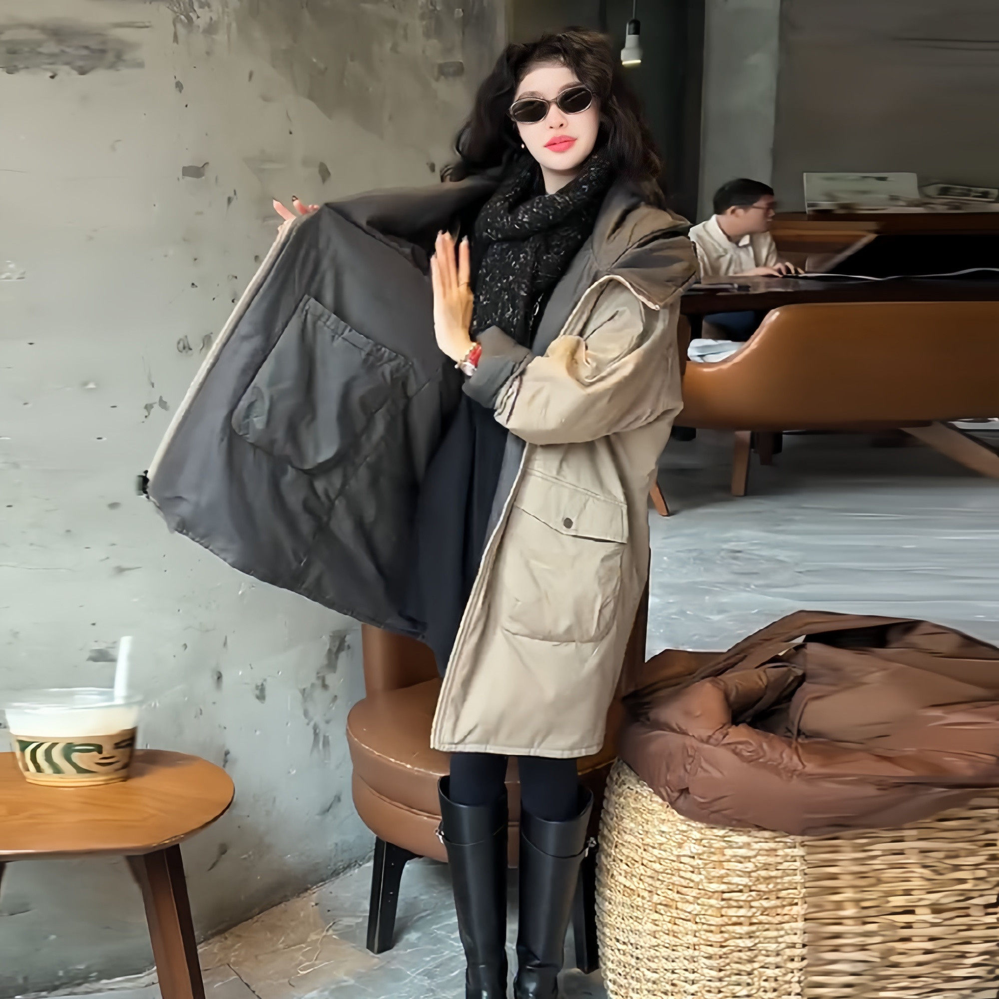 休闲复古连帽中长款棉服女2025年冬季新款双面穿宽松显瘦棉衣外套,女装/女士精品,棉衣/棉服,淘宝优惠券,粉丝福利购,淘宝优惠卷