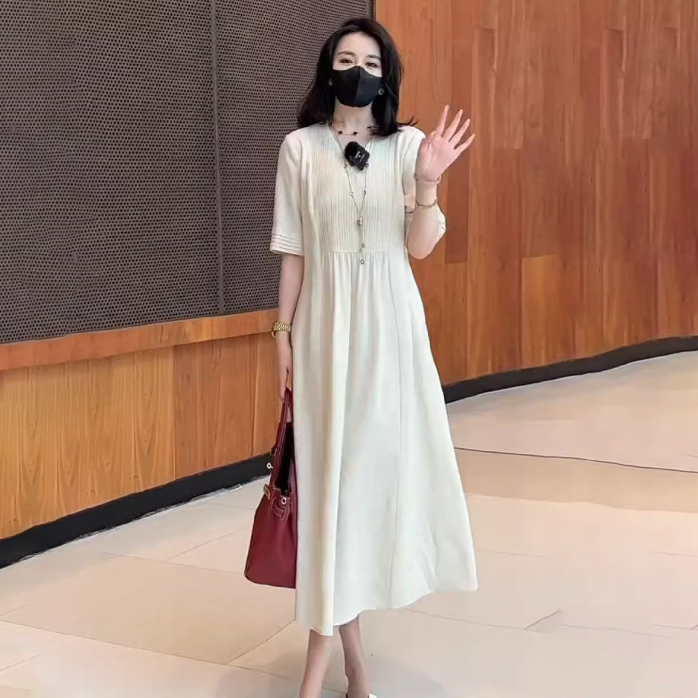 天丝连衣裙女短袖2025年夏季新款高级感宽松遮肚透气纯色气质长裙,女装/女士精品,连衣裙,淘宝优惠券,粉丝福利购,淘宝优惠卷