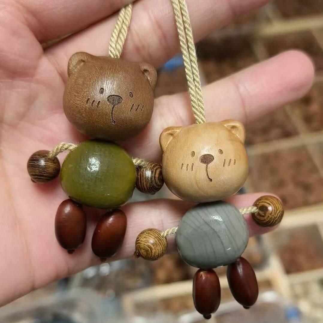 手作桃木菩提小熊挂件