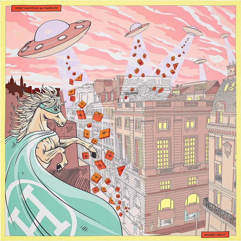 ÃÀ¹ú´ú¹º hermes/°®ÂíÊËË¿½íÅ® ÐǿչºÎï·ÛÉ«ÂÌÉ«·½½íΧ½í90cm